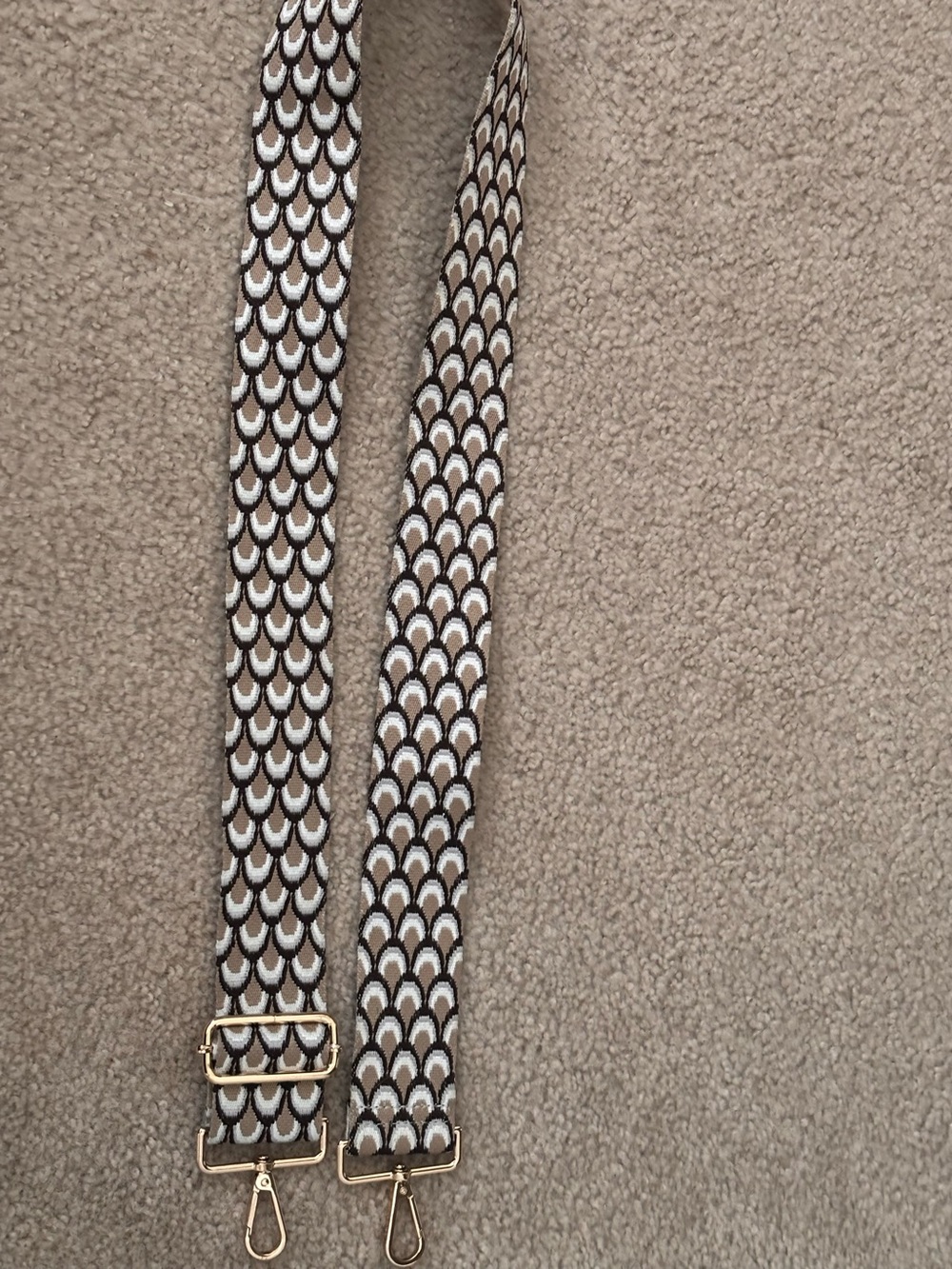 Ah-dorned Adjustable Brown and White Patterned Strap with Gold Hardware